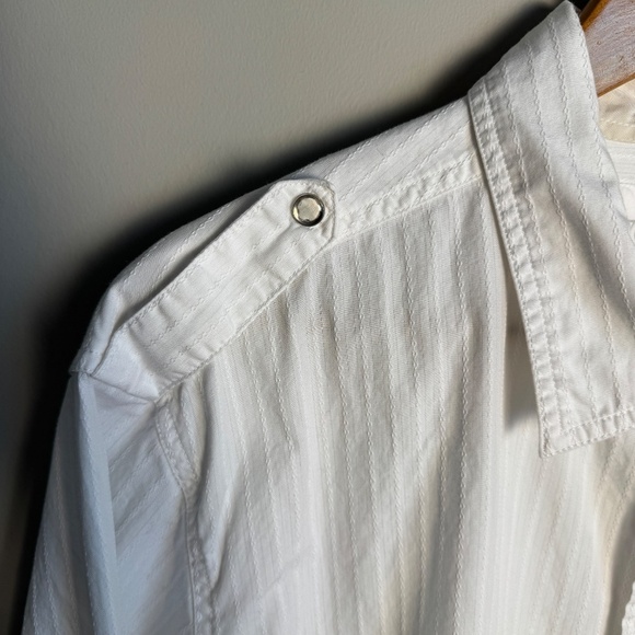 GUESS Men's Jacquard Long‎ Sleeve Snap Up Dress Shirt White XXL Shoulder Strap - Picture 5 of 16